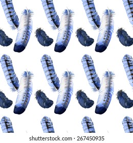 Watercolor seamless pattern with feathers. Vector illustration