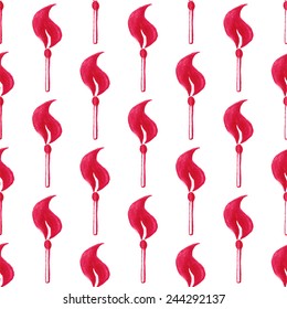 Watercolor seamless pattern with fire extinguisher on the white background, aquarelle pencil.  Vector illustration. Hand-drawn simple decorative element useful for stands, posters, design.
