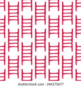 Watercolor seamless pattern with fire ladder on the white background, aquarelle pencil.  Vector illustration. Hand-drawn simple decorative element useful for stands, posters, design.