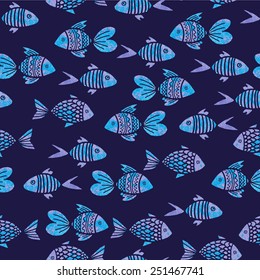 watercolor seamless pattern with fish 