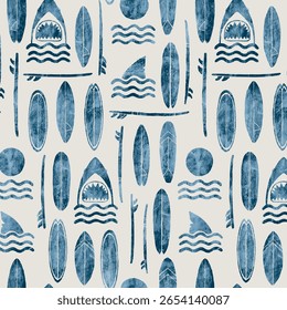watercolor seamless pattern with fish. children's simple drawing blue fish on a white background. doodle