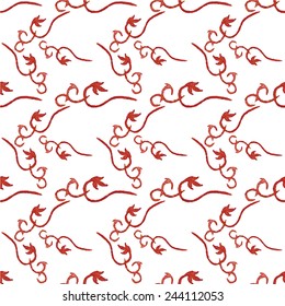 Watercolor seamless pattern with floral elements on the white background, aquarelle.  Vector illustration. Hand-drawn decorative element useful for invitations, scrapbooking, design.