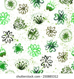 Watercolor seamless pattern with floral elements