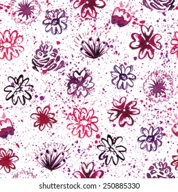 Watercolor seamless pattern with floral elements