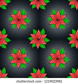 Watercolor seamless pattern. Floral print. Flowers on gray, blue and green colors in watercolor style.