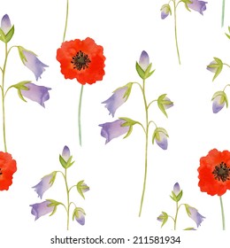 Watercolor seamless pattern with flowers.