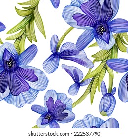 Watercolor seamless pattern with flowers.