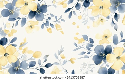 watercolor seamless pattern with flowers, blue yellow