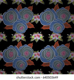 Watercolor seamless pattern with flowers in blue and green colors. Beautiful vector pattern for decoration and design. Trendy print in vintge style. Exquisite pattern with flowers, watercolor effect.