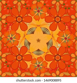 Watercolor seamless pattern with flowers. Exquisite pattern, watercolor sketch with flowers, vintage style. Beautiful pattern for decoration and design. Trendy print in yellow, red and orange colors.
