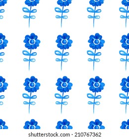 Watercolor seamless pattern with flowers on the white background. Vector illustration. Hand drawn background.
