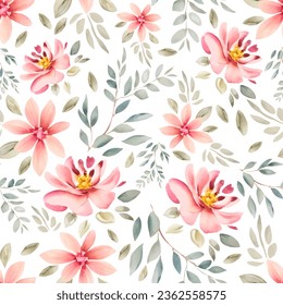 Watercolor seamless pattern with flowers on a white background. Floral 