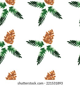 Watercolor seamless pattern - forest cones. Vector watercolor. Christmas background