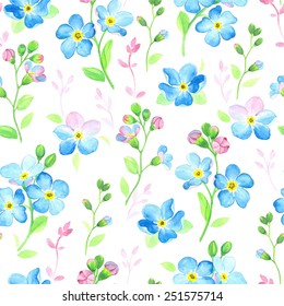 Watercolor seamless pattern with forget-me-not.