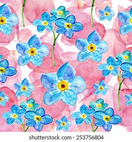Watercolor seamless pattern with forget-me-not. Vector.