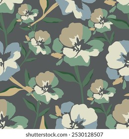 Watercolor seamless pattern with garden flowers. Vintage spring or summer floral pattern. Flower seamless pattern. Botanical art. Wedding floral