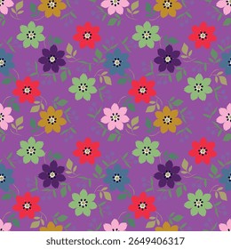 Watercolor seamless pattern with garden flowers. Vintage spring or summer floral pattern. Flower seamless pattern. Botanical art. Wedding floral