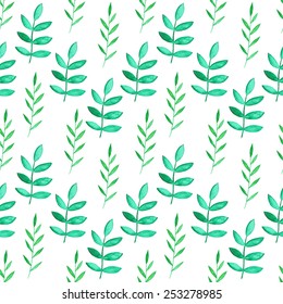 Watercolor seamless pattern with green herbs