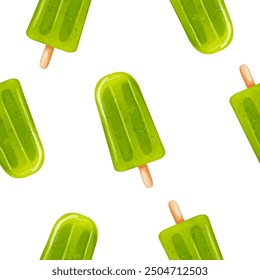 Watercolor seamless pattern with green ice cream. Vector summer background 