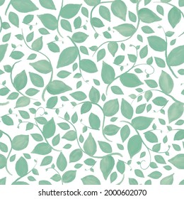 Watercolor seamless pattern with green leafs and branches. Hand drawn summer textile decoration botanical floral illustration.