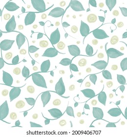 Aquarellmuster mit grünen Blättern und Ästen. Handgezeichnete sommerliche Textildekoration botanische Blumengrafik.