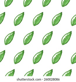 Watercolor seamless pattern with green leaves. Spring background. Vector illustration