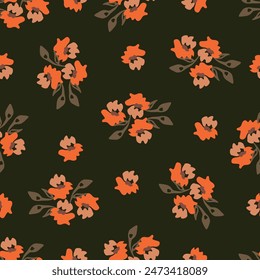 Patrón sin fisuras de acuarela con flores abstractas dibujadas a mano. Estampado oscuro con ramo de primavera. Aquarelle patrón floral en estilo abstracto. Moda textura floral para cualquier propósito de diseño. flor rosa roja