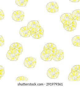 Watercolor  seamless pattern with hand drawn slice of lemon. Vector illustration. The best for food packaging and textile design