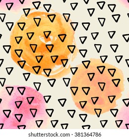 Watercolor seamless pattern with hand drawn ink element. Vector trendy illustration.