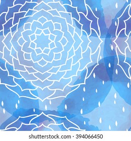 Watercolor seamless pattern with hand drawn element. Mandala background. Islam, Arabic, Indian, ottoman motif.
