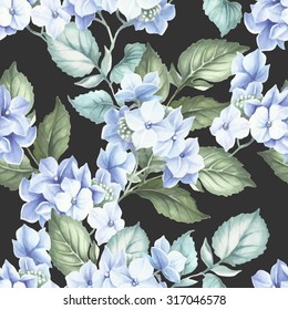 Watercolor seamless pattern with hydrangea.Vector illustration