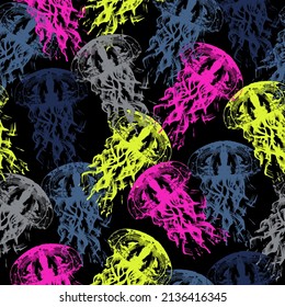watercolor seamless pattern jellyfish  Sea collection.