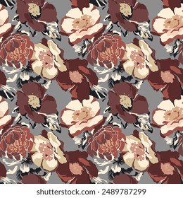 Patrón sin fisuras de acuarela con rosas y peonías de flores Grandes. Opulenta ilustración botánica en estilo vintage. Ramo de flores. Fondo de moda para tela, textil, Fondo de pantalla y envoltura.