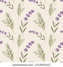 Padrão de aquarela sem emenda com ramos de lavanda. Ervas puxadas à mão. Fundo natural 