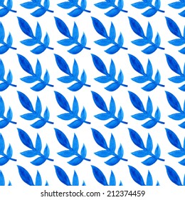 Watercolor seamless pattern with leaves on the white background. Vector illustration. Hand drawn background.
