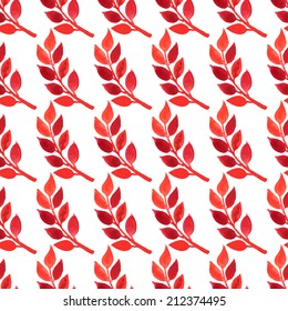 Watercolor seamless pattern with leaves on the white background. Vector illustration. Hand drawn background.