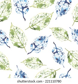 watercolor seamless pattern leaves skeleton