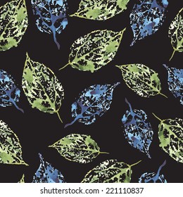 watercolor seamless pattern leaves skeleton