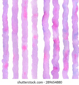 Watercolor seamless pattern , lilac vertical strips. Hand drawing painting background, texture .For wedding, easter, fashion, mothers day cute backdrop, web page, fabric, wallpaper.
