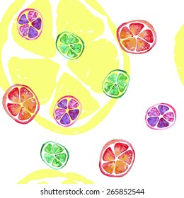 watercolor seamless pattern with limes and lemon and grapefruit slices