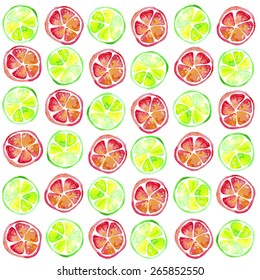 watercolor seamless pattern with limes and lemon and grapefruit slices