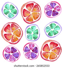 watercolor seamless pattern with limes and lemon and grapefruit slices