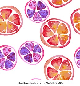 watercolor seamless pattern with limes and lemon and grapefruit slices