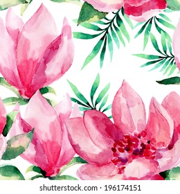 Aquarellmuster mit magnolischen Blumen.