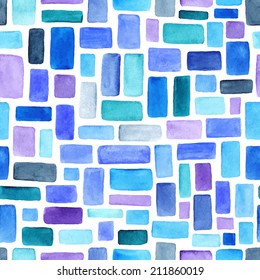 Watercolor seamless pattern. Mosaic geometric background. Hand drawn pattern. Modern abstract wallpaper. Vector illustration.  