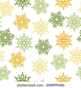 Watercolor seamless pattern multicolored snowflakes. Winter illustration for festive decor. Hand drawn vector illustration.