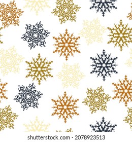 Watercolor seamless pattern multicolored snowflakes. Winter illustration for festive decor. Hand drawn vector illustration.