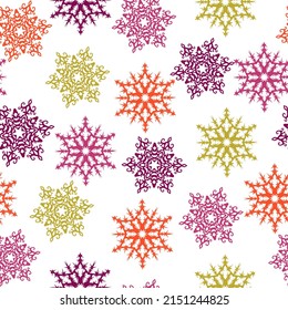 Watercolor seamless pattern multicolored snowflakes. Winter illustration for festive decor. seamless christmas pattern with multicolored snowflakes