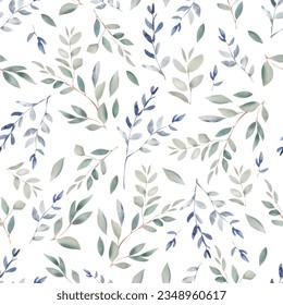 Watercolor seamless pattern with nature leaf art and branches.