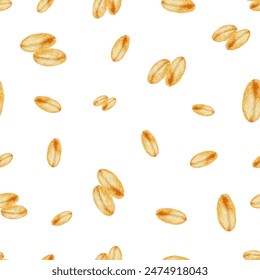 Watercolor seamless pattern oat grains, wheat seeds print vector background